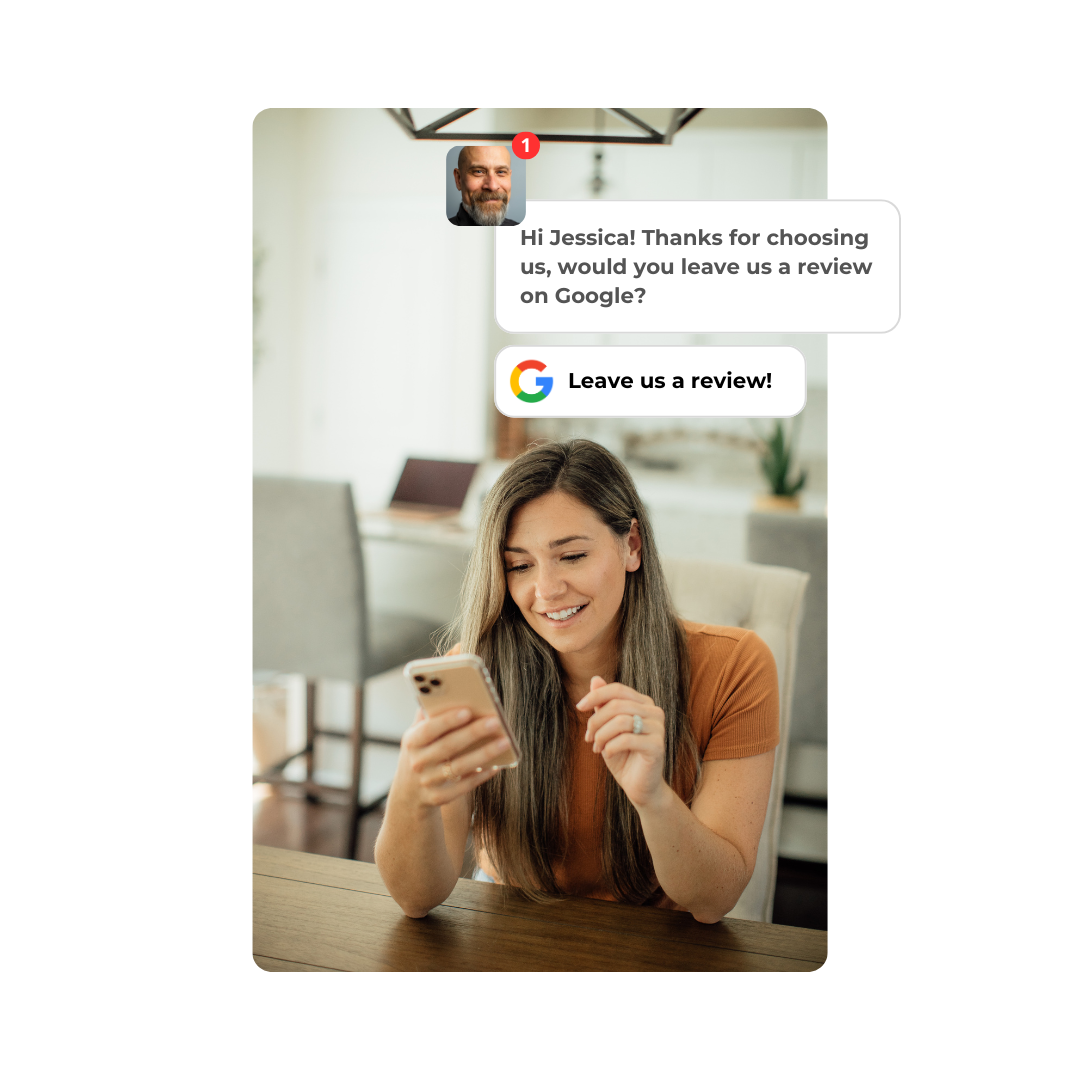 Screenshot of an SMS / WhatsApp review invite